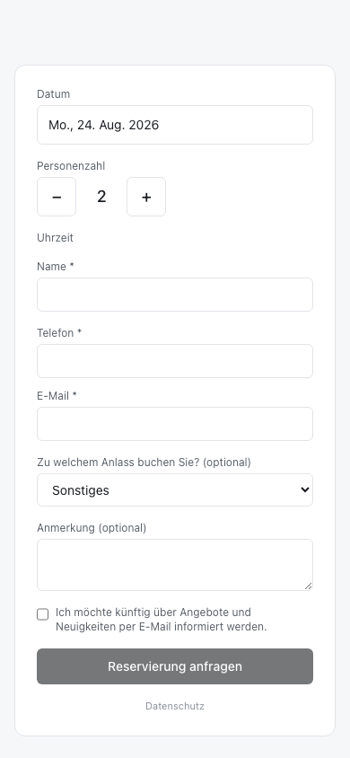 Buchungsseite auf dem Smartphone